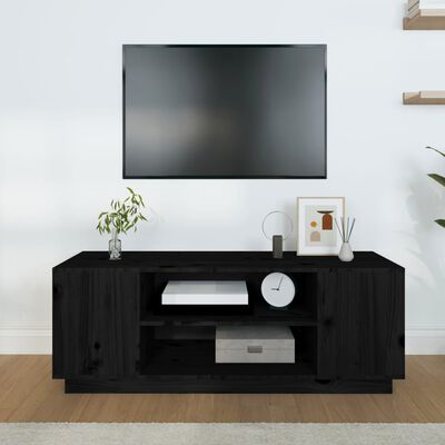 vidaXL Comodă TV, negru, 110x35x40,5 cm, lemn masiv de pin