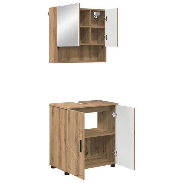 vidaXL Set de mobilier pentru baie Pe perete 2 pcs Stejar Artizanal