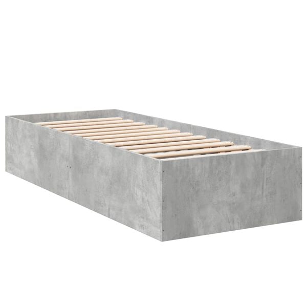 vidaXL Cadru de pat, gri beton, 75x190 cm, lemn prelucrat
