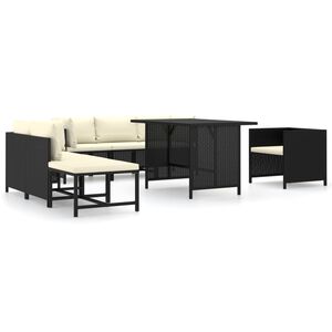 vidaXL Set mobilier de grădină cu perne, 8 piese, negru, poliratan