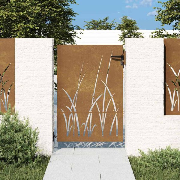 vidaXL Poartă de grădină 85x150 cm, oțel corten, design cu iarbă
