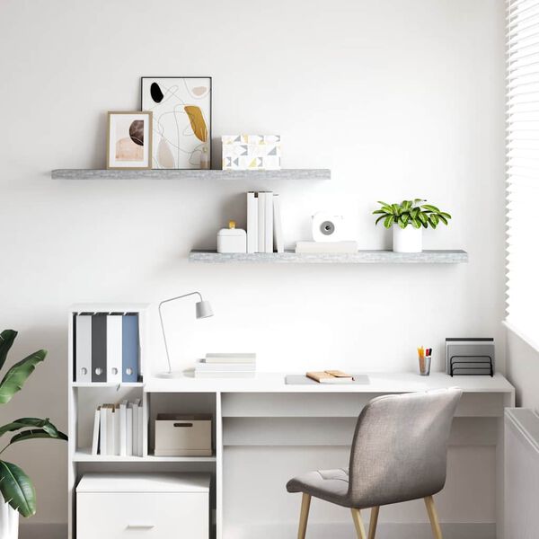 vidaXL Rafturi perete suspendate 2 buc. gri beton 120x23,5x3,8 cm MDF