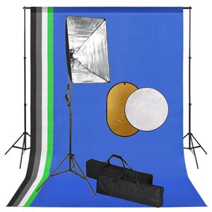vidaXL Set studio foto cu lumini softbox, fundal și reflector