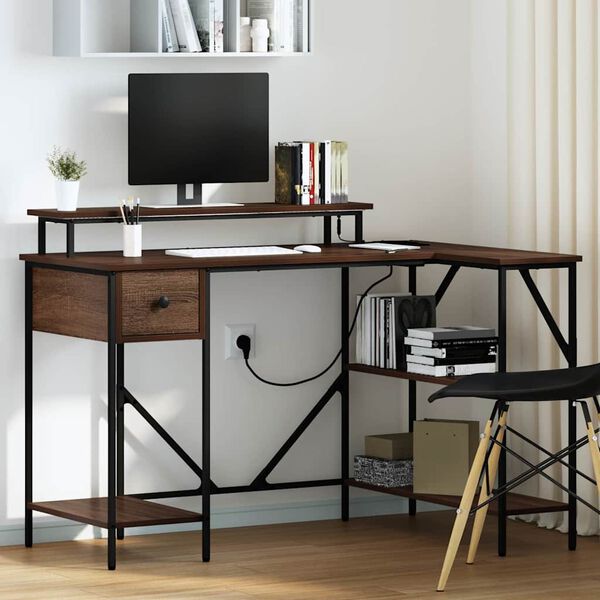 vidaXL Birou cu sertar Stejar &icirc;nchis 120 x 79 x 86,5 cm Lemn compozit