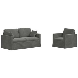 vidaXL Set de canapea 2 pcs Gri &icirc;nchis 158 x 78 x 80 cm Catifea