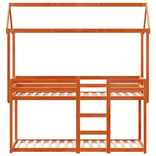 vidaXL Pat supraetajat cu acoperiș maro ceruit 90x190cm lemn masiv pin