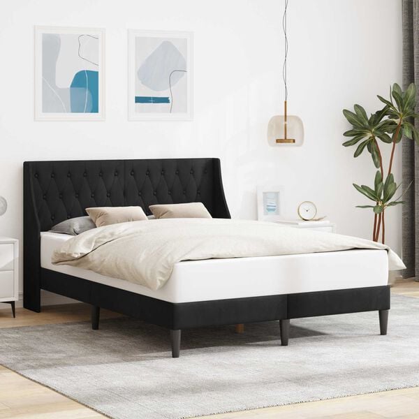 vidaXL Cadru de pat cu headboard Negru 140 x 200 cm Catifea