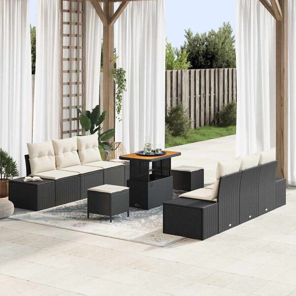 vidaXL Set de canapele pentru grădină cu pernă 9 pcs Negru Rattan poli