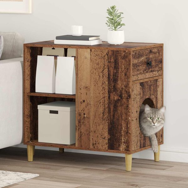 vidaXL Casa pentru pisici Lemn vechi 72 x 42.5 x 70 cm Lemn compozit