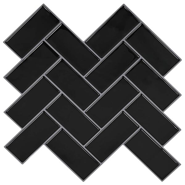 vidaXL Plăcuță &icirc;n Zigzag 10 pcs Negru 30 x 30 cm Poliuretan și PET