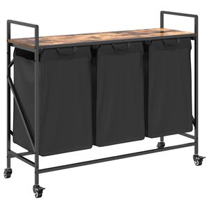 vidaXL Coș de rufe 3 compartimente cu roți stejar fumuriu