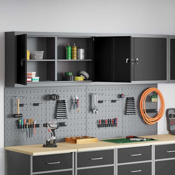 vidaXL Set de Cabinet pentru Unelte și Pegboard cu raft 6 pcs Negru