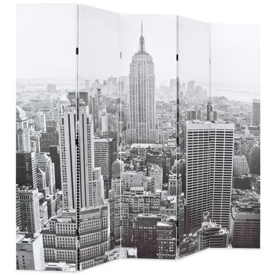 vidaXL Paravan cameră pliabil, 200x170 cm, New York pe zi, alb/negru