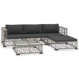 vidaXL Set mobilier de grădină cu perne, 5 piese, gri, poliratan