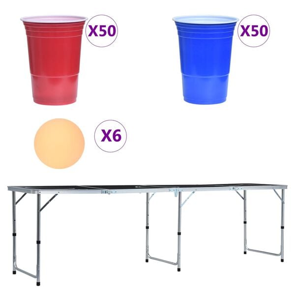 vidaXL Masă de joc ping pong și bere cu căni și bile, pliantă, 240 cm