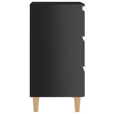 vidaXL Noptieră cu picioare lemn masiv, negru extralucios, 40x35x69 cm