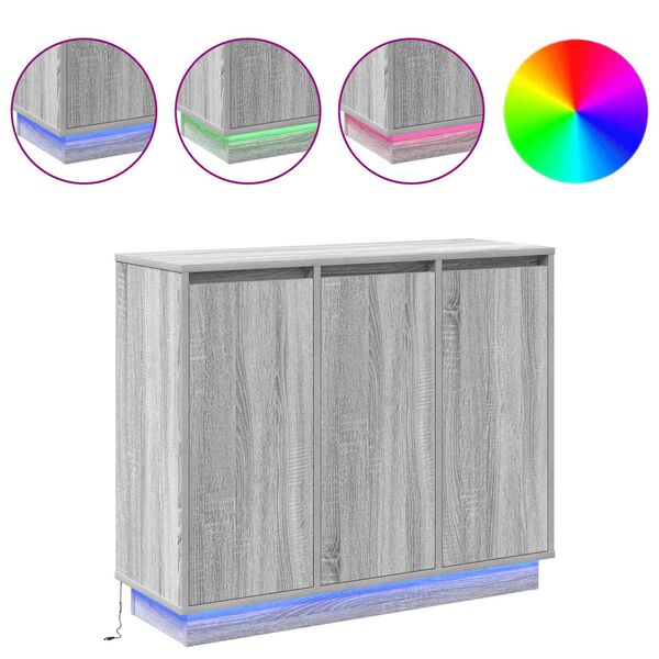 vidaXL Bufet LED Gri Sonoma 90 x 32 x 75 cm Lemn compozit