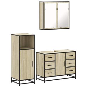 vidaXL Set mobilier de baie, 3 piese, stejar sonoma, lemn prelucrat