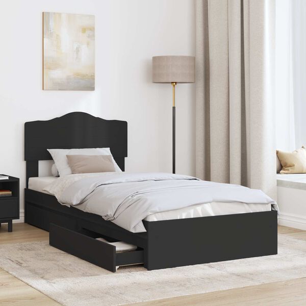 vidaXL Pat cu storage cu headboard Negru 100 x 200 cm Lemn compozit