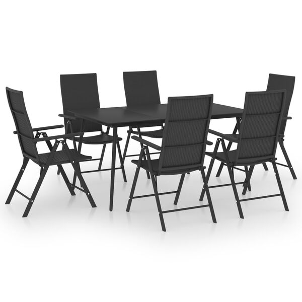vidaXL Set mobilier de grădină, 7 piese, negru