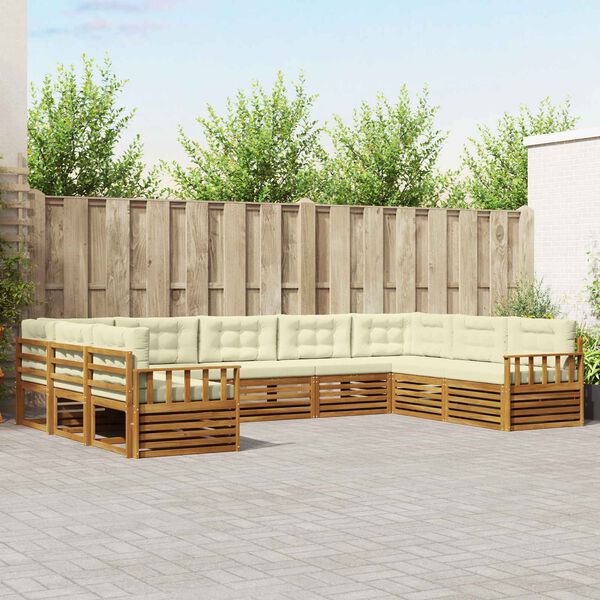 vidaXL Set de canapele de exterior cu pernă 9 pcs Natural și Crem