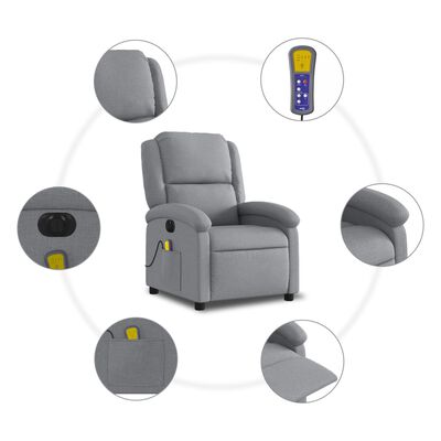 vidaXL Fotoliu electric de masaj rabatabil, gri deschis, microfibră