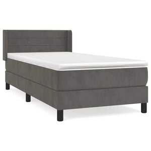 vidaXL Pat box spring cu saltea, gri &icirc;nchis, 80x200 cm, catifea