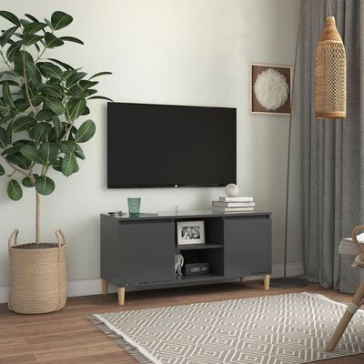 vidaXL Comodă TV cu picioare din lemn masiv, gri, 103,5x35x50 cm