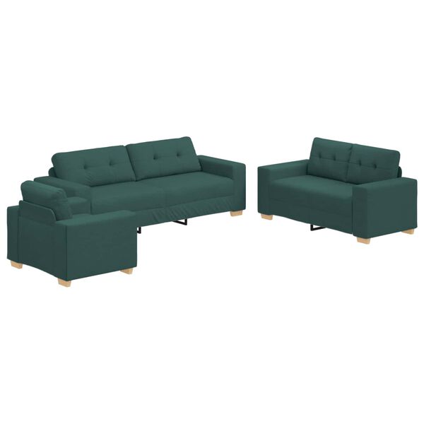 vidaXL Canapea 3 pcs Verde &icirc;nchis 221 x 80 x 80 cm