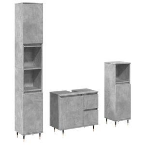 vidaXL Set mobilier de baie, 3 piese, gri beton, lemn compozit