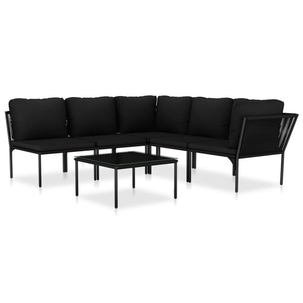 vidaXL Set mobilier de grădină cu perne, 6 piese, negru, PVC