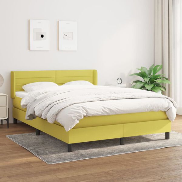 vidaXL Pat box spring cu saltea, verde, 140x200 cm, textil