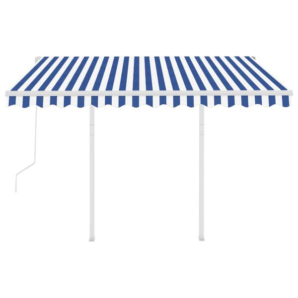 vidaXL Copertină retractabilă automat cu st&acirc;lpi albastru/alb 3,5x2,5 m