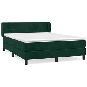vidaXL Pat box spring cu saltea, verde &icirc;nchis, 140x200 cm, catifea