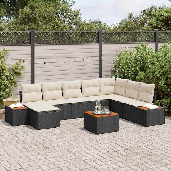 vidaXL Set de canapele pentru grădină cu pernă 9 pcs negru și crem