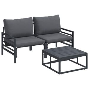 vidaXL Set de canapele pentru grădină cu pernă 3 pcs Negru Oțel