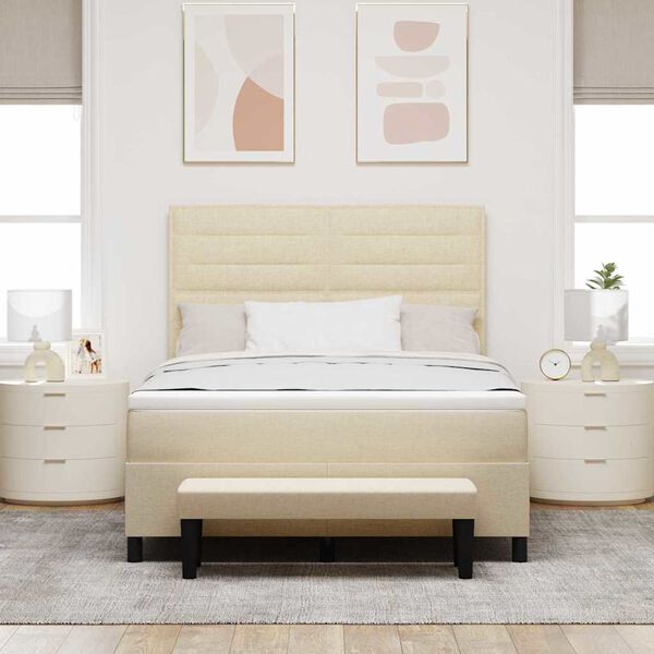 vidaXL Pat cu arcuri cu saltea cu headboard Crem 140 x 200 cm țesătură