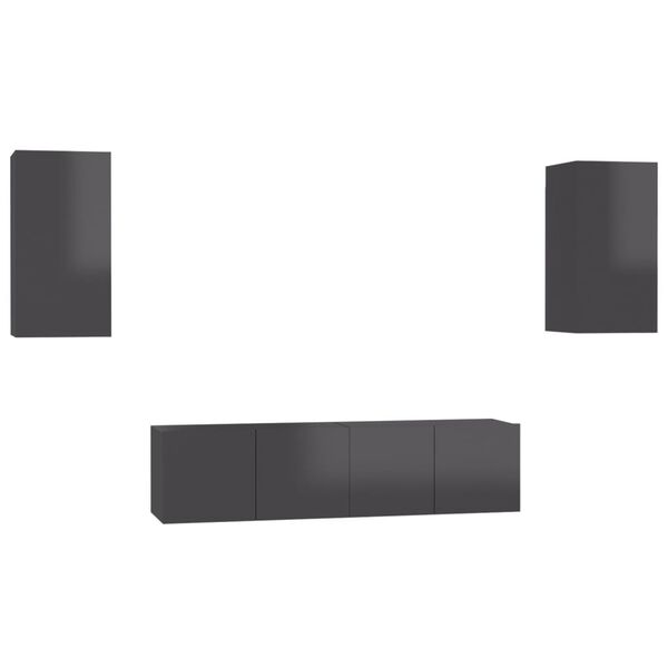 vidaXL Set de dulapuri TV, 4 piese, gri extralucios, lemn prelucrat