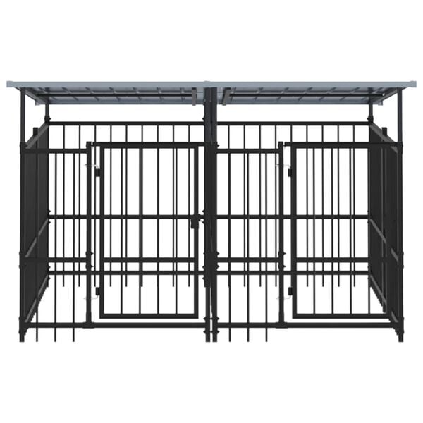 vidaXL Padoc pentru c&acirc;ini de exterior cu acoperiș, 3,75 m&sup2;, oțel