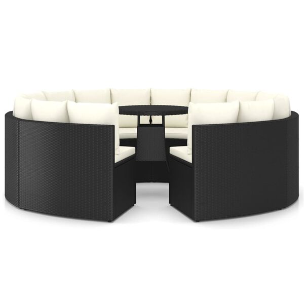 vidaXL Set mobilier de grădină cu perne, 9 piese, negru, poliratan