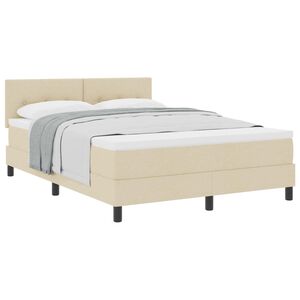 vidaXL Pat cu arcuri cu saltea cu headboard Crem 140 x 200 cm țesătură