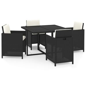 vidaXL Set de masă pentru grădină cu perne, 5 piese, negru, poliratan