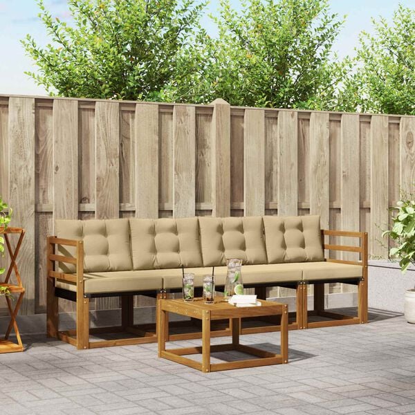 vidaXL Set de canapele de exterior cu pernă 5 pcs Natural și Bej