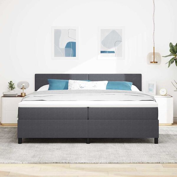 vidaXL Pat cu arcuri cu headboard Gri &icirc;nchis și alb 200 x 200 cm