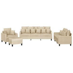 vidaXL Set de canapele cu perne, 4 piese, crem, microfibră