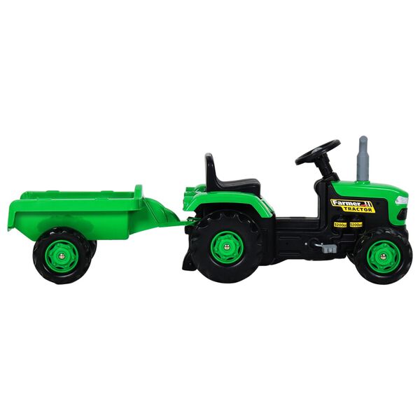vidaXL Tractor pentru copii, cu pedale & remorcă, verde și negru