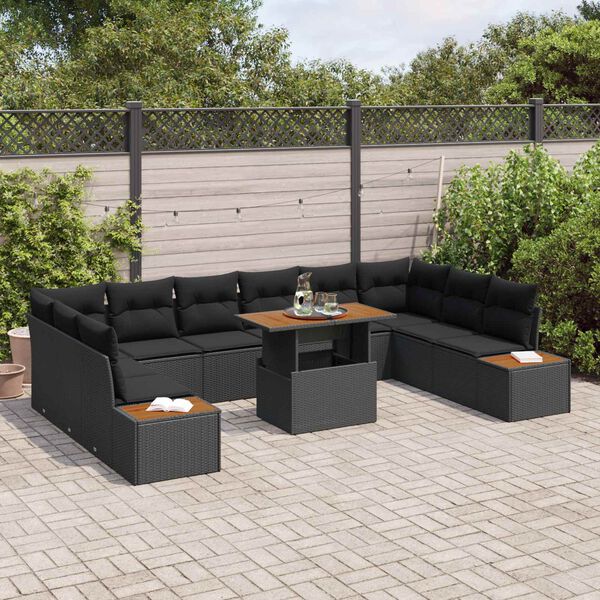 vidaXL Set de canapele pentru grădină 11 pcs Negru Rattan poli