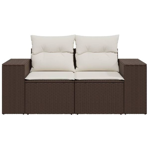vidaXL Canapea de grădină cu perne, 2 locuri, maro, poliratan