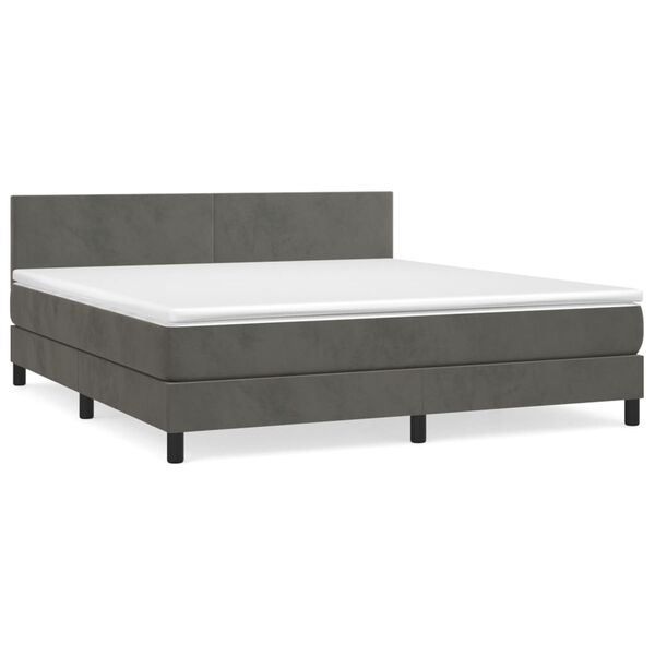 vidaXL Pat box spring cu saltea, gri închis, 160x200 cm, catifea