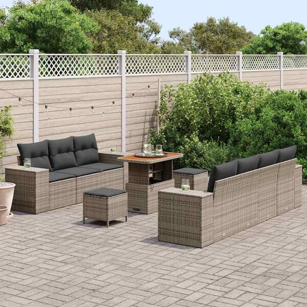vidaXL Set de canapele pentru grădină cu pernă 10 pcs Gri Poli Rattan